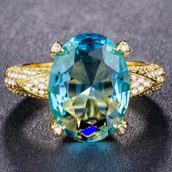 💥 18K Gold Plated Beautiful Blue CZ Women Promise Ring, FB16FA1023 - Picture 1 of 3
